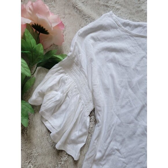 14th Union Light White Flutter Banded Sleeve Crew Neck Tshirt NWT Sz M - Picture 3 of 12